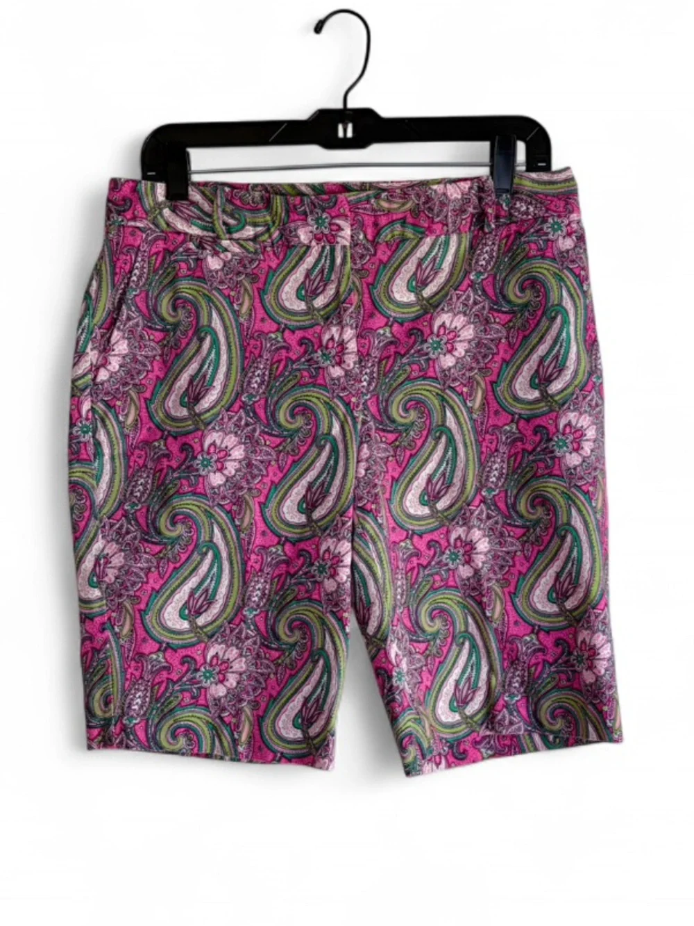 Talbots Pink and Green Paisley Cotton Bermuda Shorts Size 8
